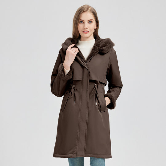 Damen Eleganter und warmer Parka mit abnehmbarem Kunstfellkragen und praktischen Schnürdetails EB