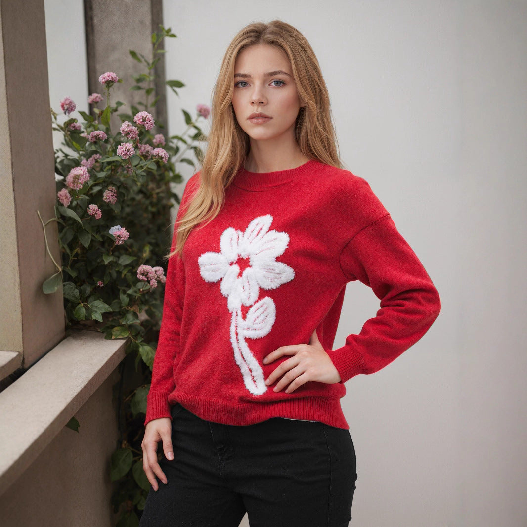 Damen Pullover mit floralem Reliefmuster und weichem Material EB