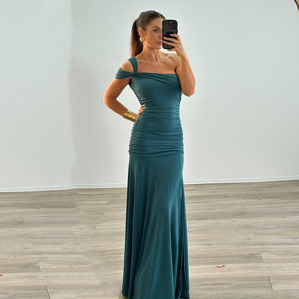 Damen elegantes, tailliertes Abendkleid mit asymmetrischem Träger EB