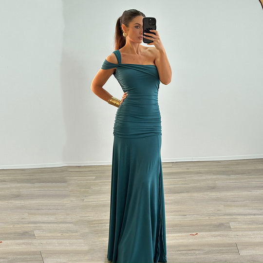 Damen elegantes, tailliertes Abendkleid mit asymmetrischem Träger EB