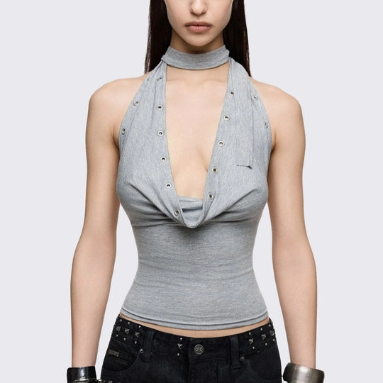 Damen Figurumspielendes Choker-Top mit raffinierten Ösen EB