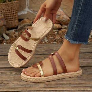 Damen Sommerliche Zehentrenner Sandalen EB