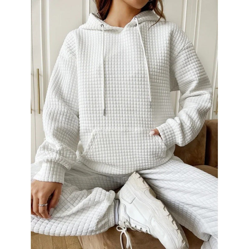 Damen Waffelstruktur Kapuzenpullover mit gemütlichem Schnitt und praktischer Tasche EB