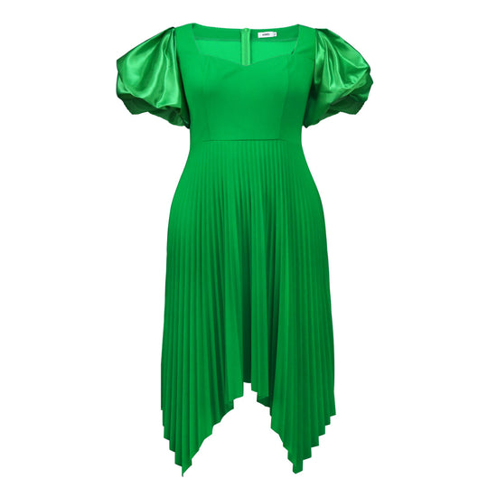 Damen Plissiertes Kleid mit Puffärmeln EB