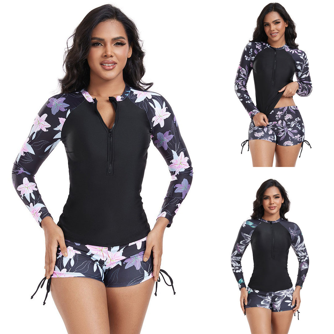Damen Langarm Rashguard mit modischem floralem Design EB