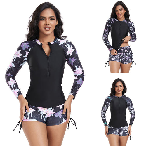 Damen Langarm Rashguard mit modischem floralem Design EB