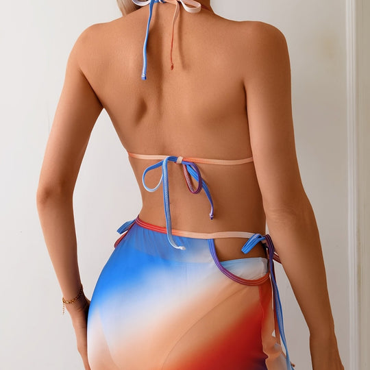 Damen Triangel-Bikini mit durchgehendem Farbverlauf und seitlichem Wickelrock EB