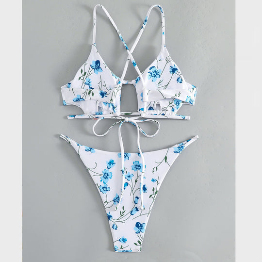 Damen Triangel-Bikini mit floralem Schnitt und raffinierten Trägern EB