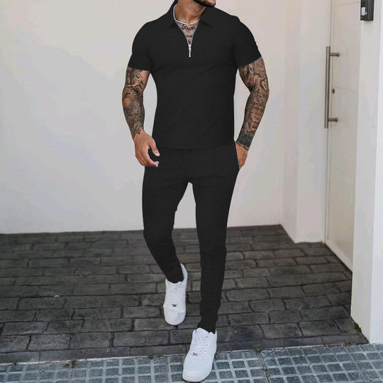 Herren Freizeit-Set mit modernem Kurzarm-Polo und eleganten Jogginghosen EB