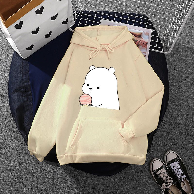 Damen nan oversized Kapuzenpullover im Streetstyle mit weichem Fleece-Innenfutter, Kängurutasche und farbenfrohem Cartoon-Katzen-Planet-Print EB