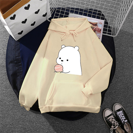 Damen nan oversized Kapuzenpullover im Streetstyle mit weichem Fleece-Innenfutter, Kängurutasche und farbenfrohem Cartoon-Katzen-Planet-Print EB