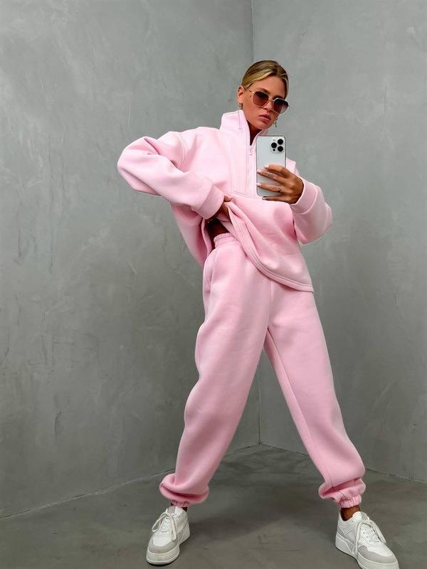 Damen nan weiches Oversize-Halbzip-Loungewear-Set mit hohem Stehkragen und taillierter Jogginghose EB