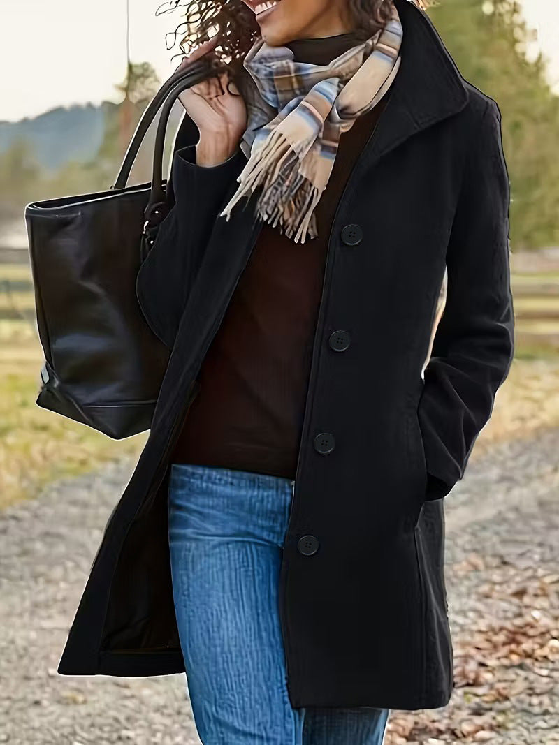 Damen nan taillierter Wollmix-Mantel mit großer Knopfleiste und Eingrifftaschen EB