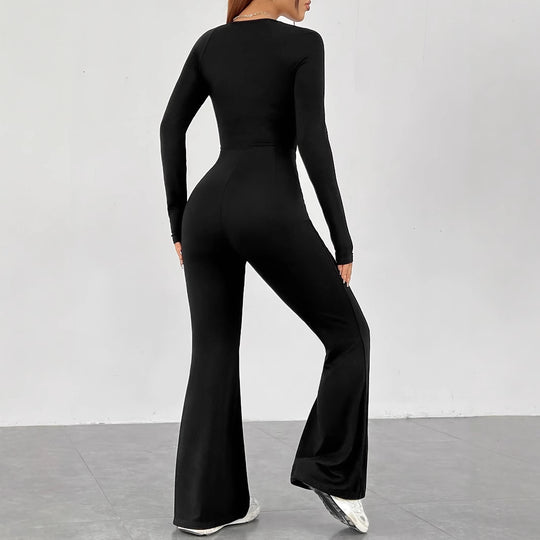 Damen Eleganter Jumpsuit mit weitem Bein und langen Ärmeln EB