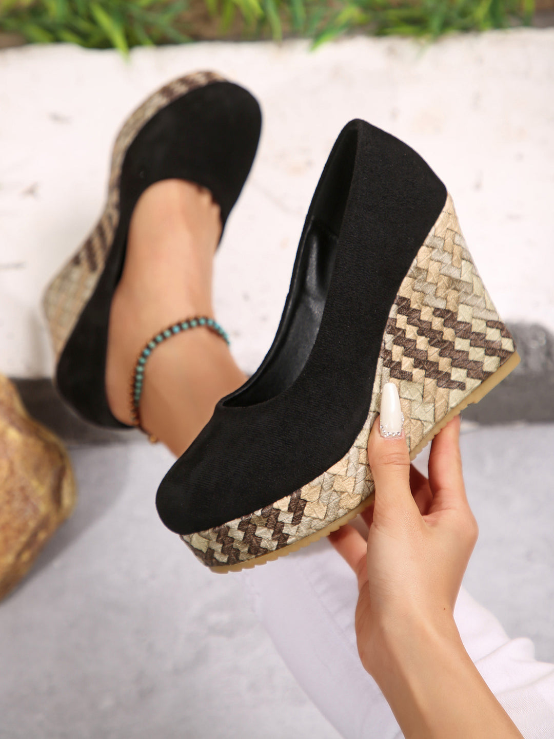 Damen Wedge-Pantoletten mit geflochtenem Absatz und komfortablem Innenfutter EB