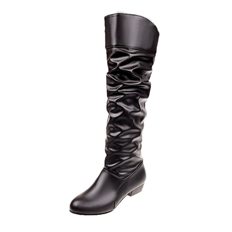 Damen nan knielange Slouch-Stiefel mit weichem Schaft und niedrigem Blockabsatz EB