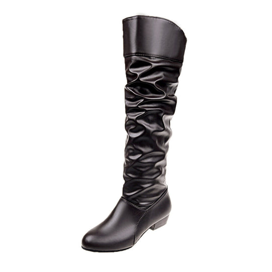 Damen nan knielange Slouch-Stiefel mit weichem Schaft und niedrigem Blockabsatz EB