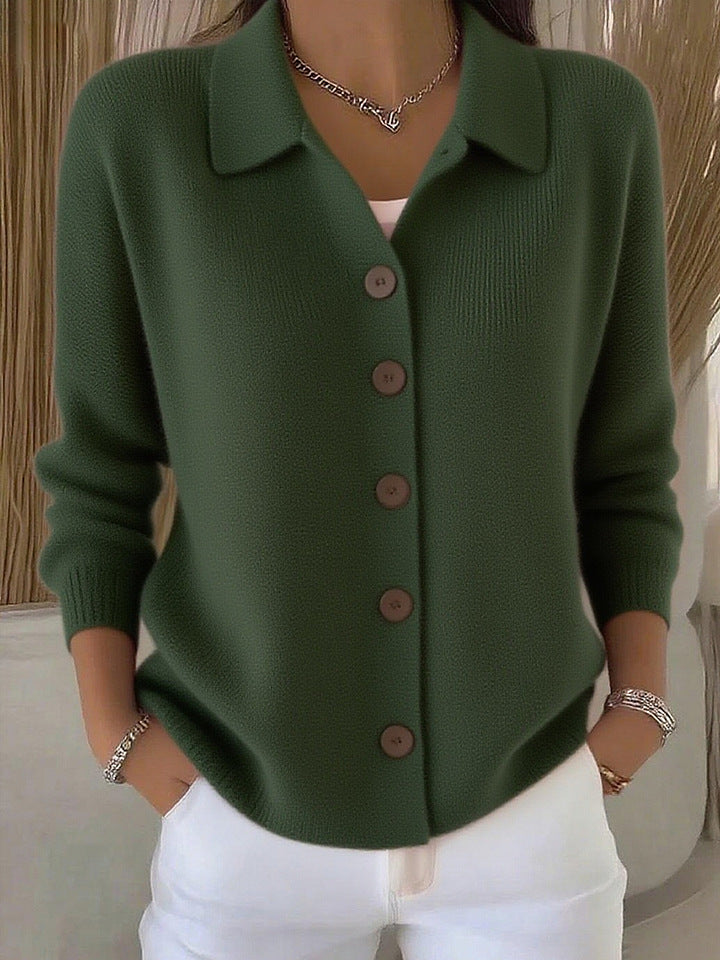 Damen nan Feinstrickjacke mit Hemdkragen und durchgehender Knopfleiste EB