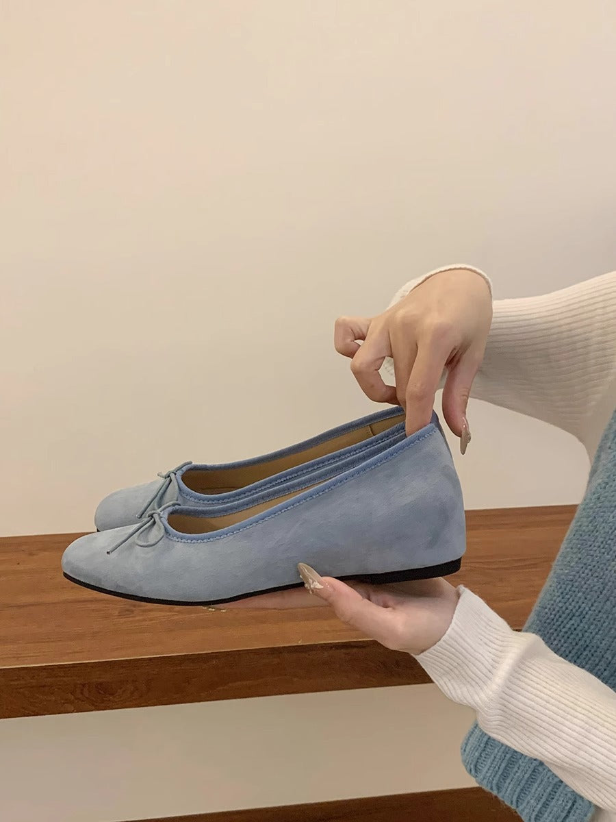 Damen Ballerinas aus hochwertigem Wildleder mit verspieltem Schleifen-Detail EB