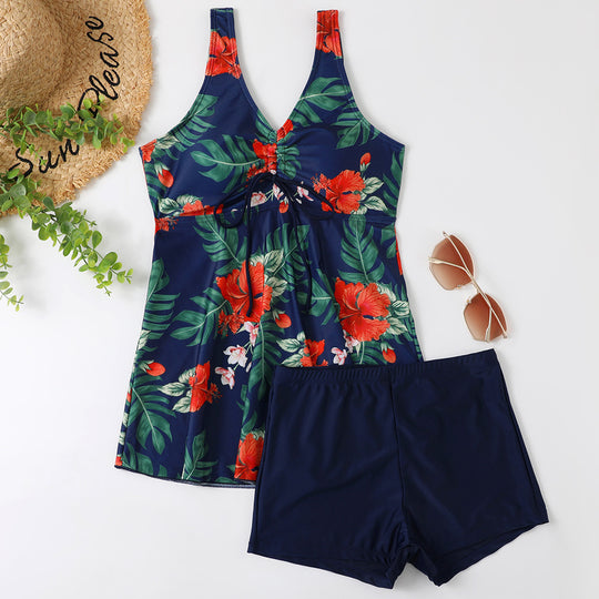 Damen Tankini-Set mit modischem Blumendruck und Rüschen EB