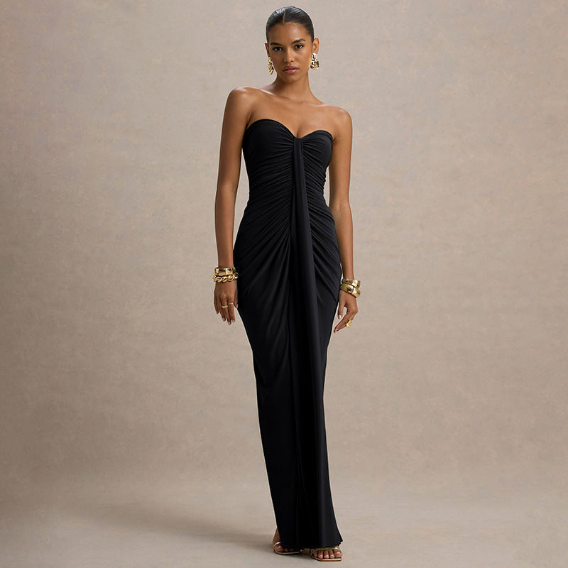 Damen Figurbetontes Maxikleid mit Raffungen und zartem Schnitt EB