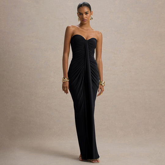 Damen Figurbetontes Maxikleid mit Raffungen und zartem Schnitt EB