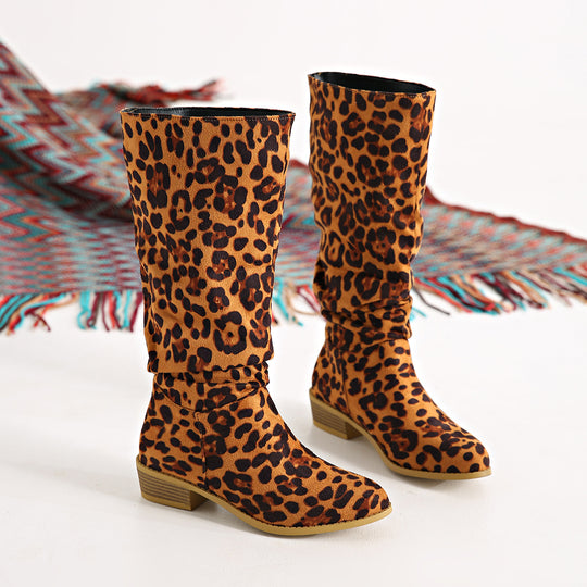 Damen Modische Stiefel im Leo-Design mit elastischem Schaft EB