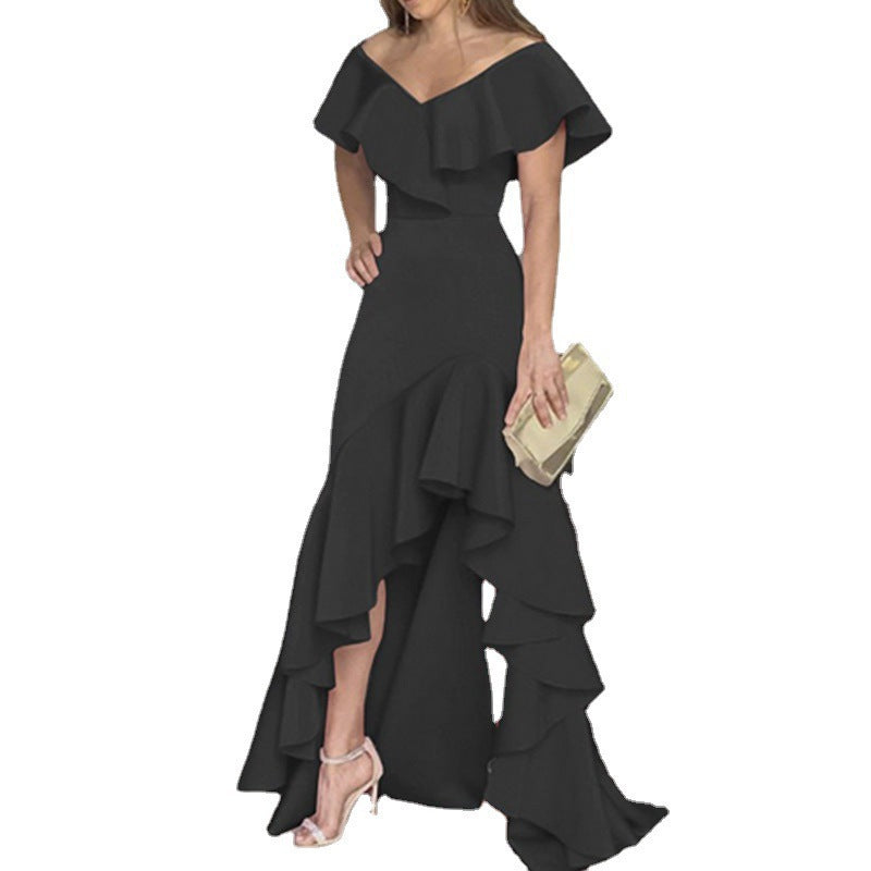 Damen aufregendes Abendkleid mit voluminösen Rüschendetails und asymmetrischem Saum EB