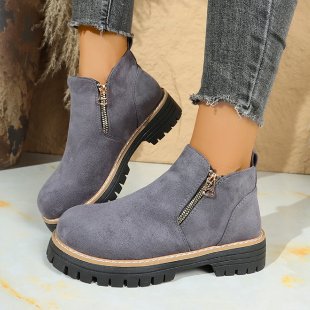 Damen nan Wildlederoptik-Ankleboots mit seitlichem Reißverschluss, Pull-Tab und profilierter Traktorsohle EB