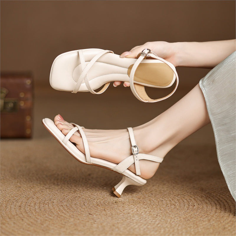Damen elegante Slingback Sandalen mit modischem Absatz EB