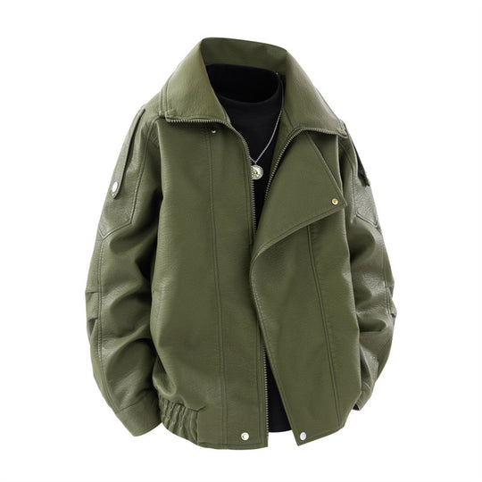 Damen modische Kunstlederjacke mit hohem Kragen und praktischen Seitentaschen EB