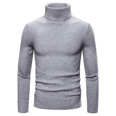 Herren Ripp-Strickpullover mit hohem Kragen und körpernahem Schnitt EB