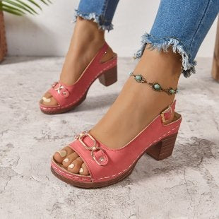 Damen Offene High-Heel Sandalen mit dekorativem Riemendesign EB