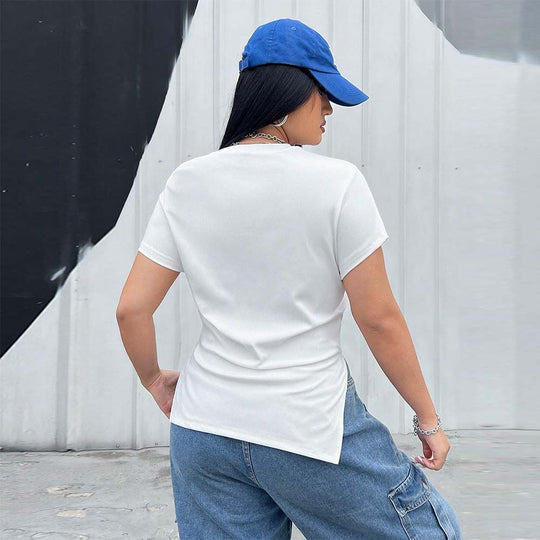 Damen T-Shirt mit seitlichen Riemen und asymmetrischem Schnitt EB
