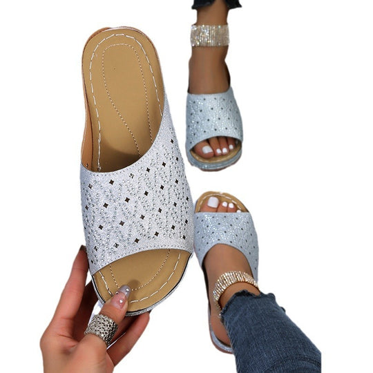 Damen Atmungsaktive und komfortable Sandalen mit Glitzerelementen EB