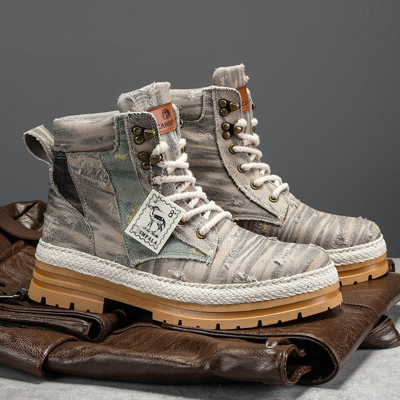 Damen Sportliche High-Top Boots mit strapazierfähigem Denim-Obermaterial EB