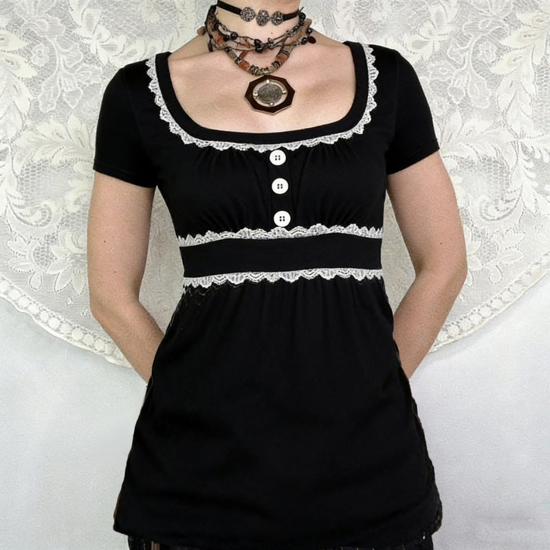 Damen Freizeitkleid mit Spitzenakzenten und eleganter Knopfleiste EB