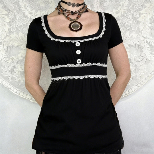 Damen Freizeitkleid mit Spitzenakzenten und eleganter Knopfleiste EB