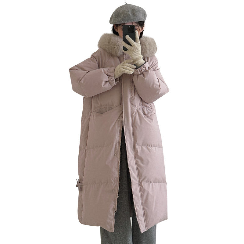 Damen Lange gefütterte Winterjacke mit hochwertigem Kunstfellkragen und praktischen Taschen EB