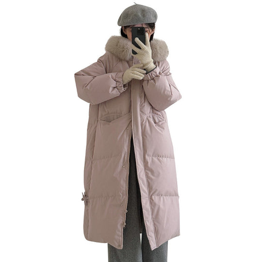 Damen Lange gefütterte Winterjacke mit hochwertigem Kunstfellkragen und praktischen Taschen EB