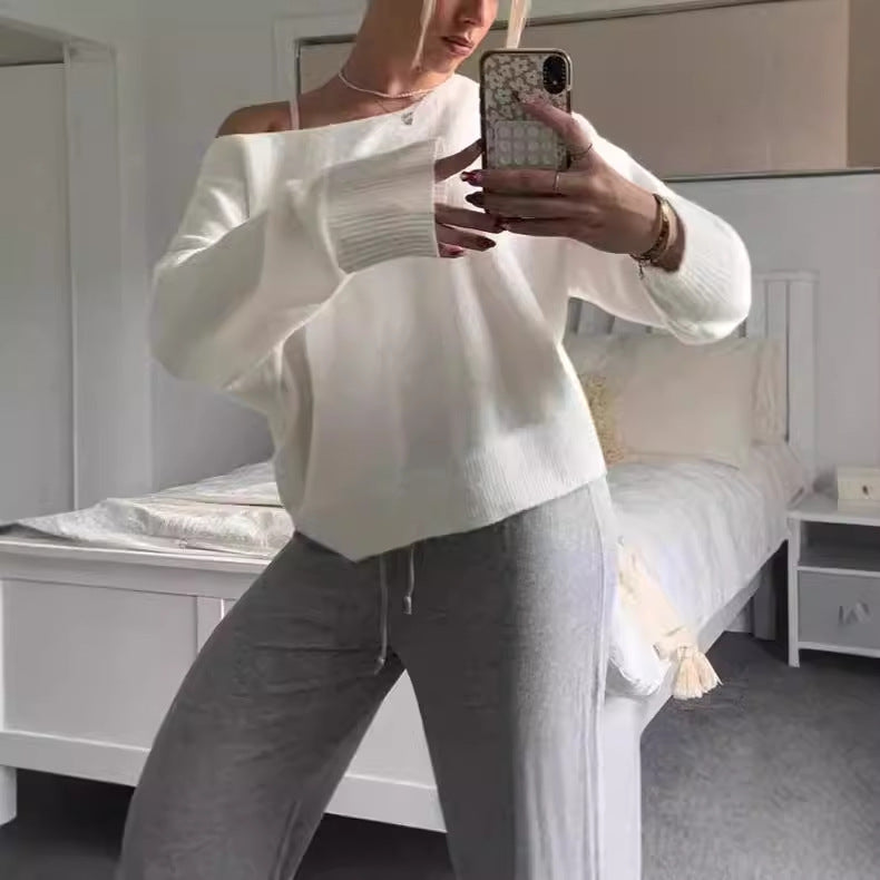 Damen Oversized Strickpullover mit schulterfreiem Design EB