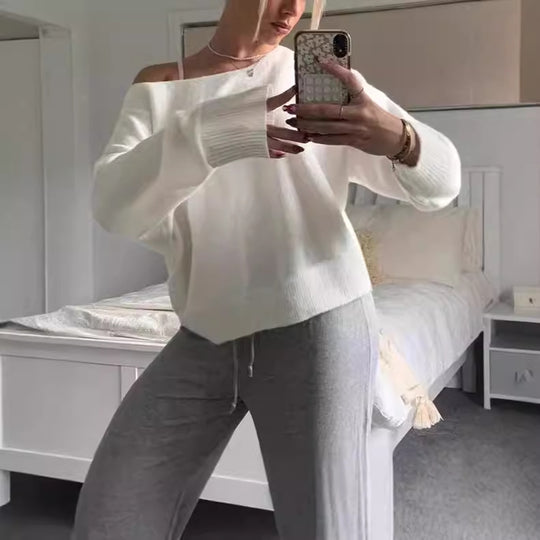 Damen Oversized Strickpullover mit schulterfreiem Design EB