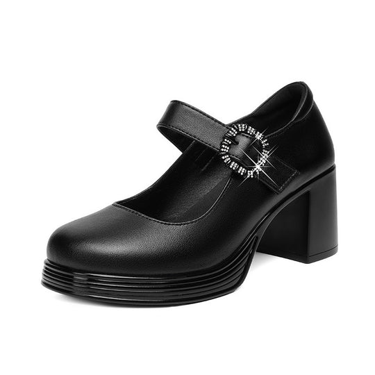 Damen Mary Jane Pumps mit dekorativem Schmuckdetail und bequemen Blockabsatz EB