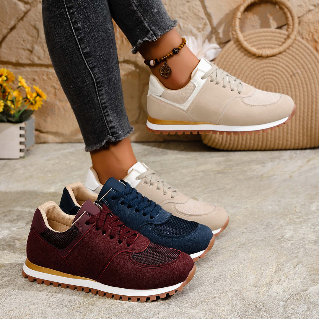 Damen leichte Retro-Lauf- und Freizeitsneaker mit gepolstertem Komfortfußbett und griffiger Profilsohle EB