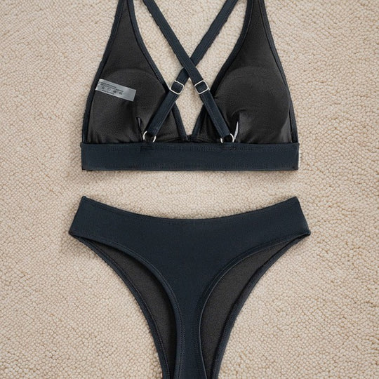Damen Hochgeschnittener Bikini mit tiefem V-Ausschnitt und sportlichem Design EB