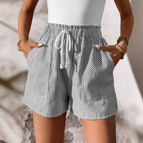 Damen gestreifte Freizeithose mit elastischem Bund und praktischen Taschen EB