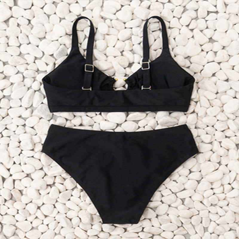 Damen Zweiteiliges Bikini-Set mit raffiniertem Ringdetail und hohem Beinausschnitt EB