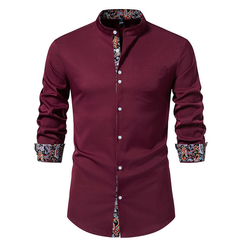 Herren Langarmhemd mit modernem Stehkragen und Paisleymuster EB