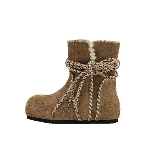 Damen Warme Fleece-Boots mit gefüttertem Innenfutter und dekorativen Schnürsenkeln EB