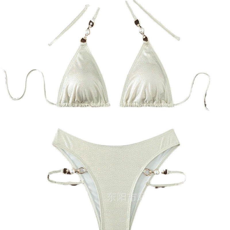 Damen Glänzendes Triangel-Bikini-Set mit eleganten Details EB